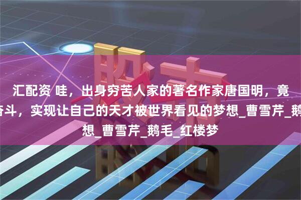 汇配资 哇，出身穷苦人家的著名作家唐国明，竟然是这样奋斗，实现让自己的天才被世界看见的梦想_曹雪芹_鹅毛_红楼梦